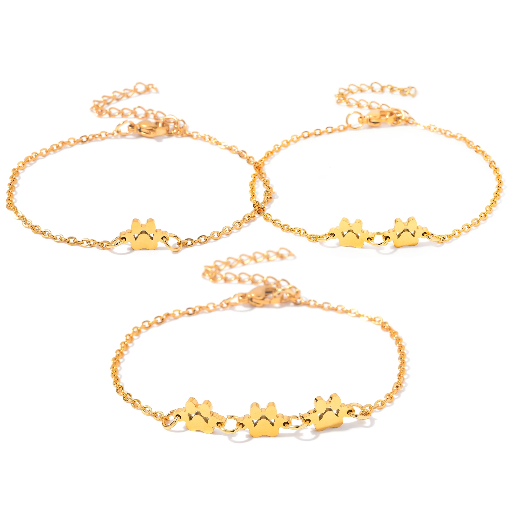 

Personalized Name Paw Print Bracelet Tiny Paw Bracelet Stainless Steel Pet Dog/Cat Paw Bracelet 3 Colors Length 18cm+5cm