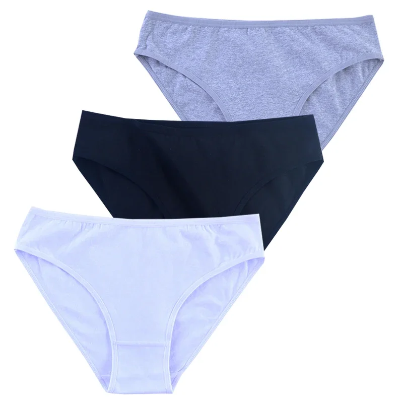 3pcs Women Panties Girl Sexy Underwear Solid Color Middle-Waisted Briefs Female Ventilation Soft Cotton Women\'s Underpants