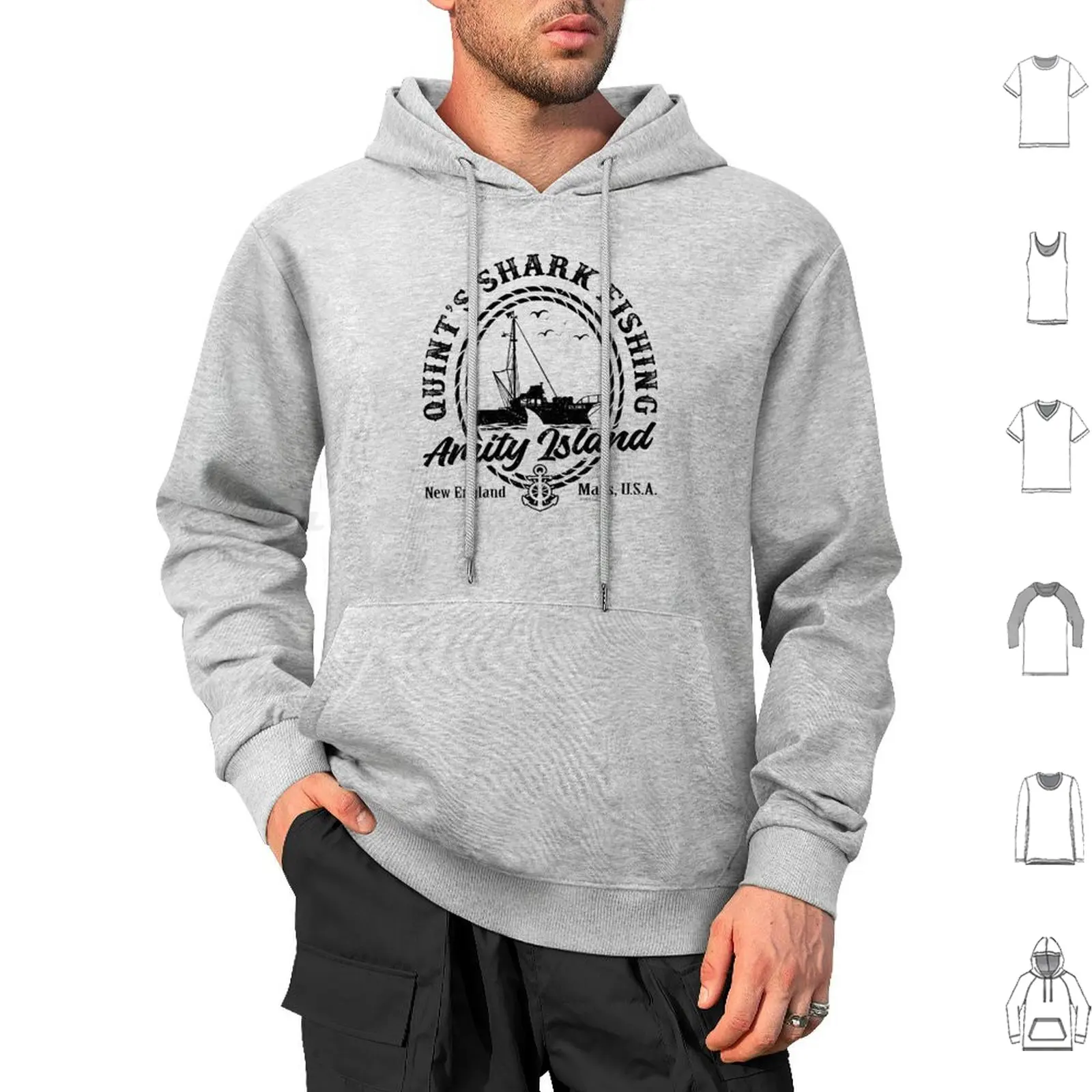 Quint's Shark Fishing ( Universal ? Ucs Llc ) Lts Hoodie cotton Long Sleeve Jaws Shark Classic Movie 70s Quint Fisherman