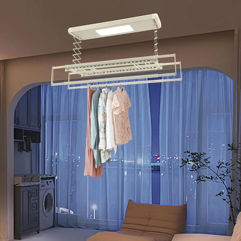 Electrical Airing Rack, Adjustable Ceiling Mounted Smart Control Clothes Airing Rack Electrical Drying Rack with LED Light Low N