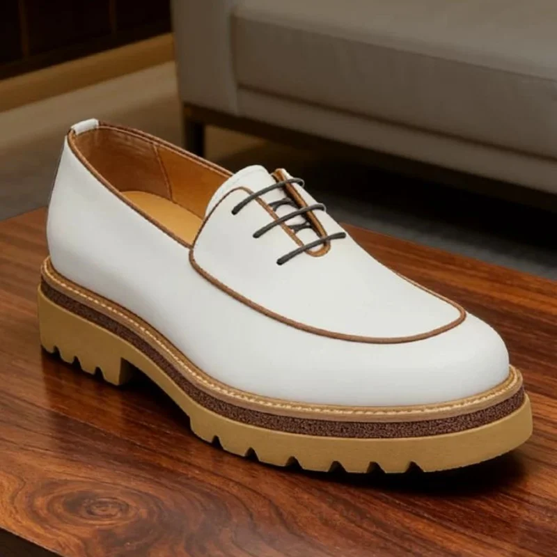 New Cow Leather White Dress Shoes Man Thick-sole Height-increasing Business Casual Shoes Cowhide Lining Formal Wedding Shoes Man