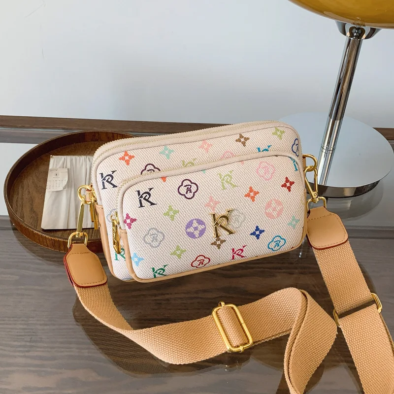 

New Printed Colorful Chest Bag Fashion Elegant Small Square Bag for Women Three-layer Mobile Phone Bag Versatile Crossbody bag