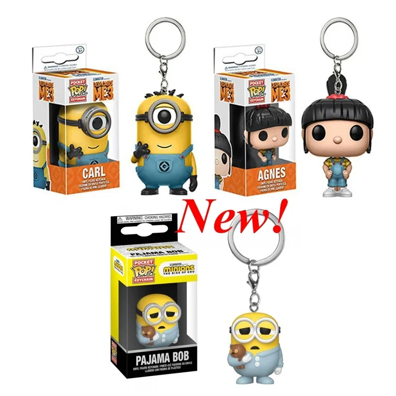 Funko Pocket Keychain Minions DESPICABLE ME Carl Agnes Pajama BOB Vinyl Action Figure Brinquedos Collection Model Toys for Kids