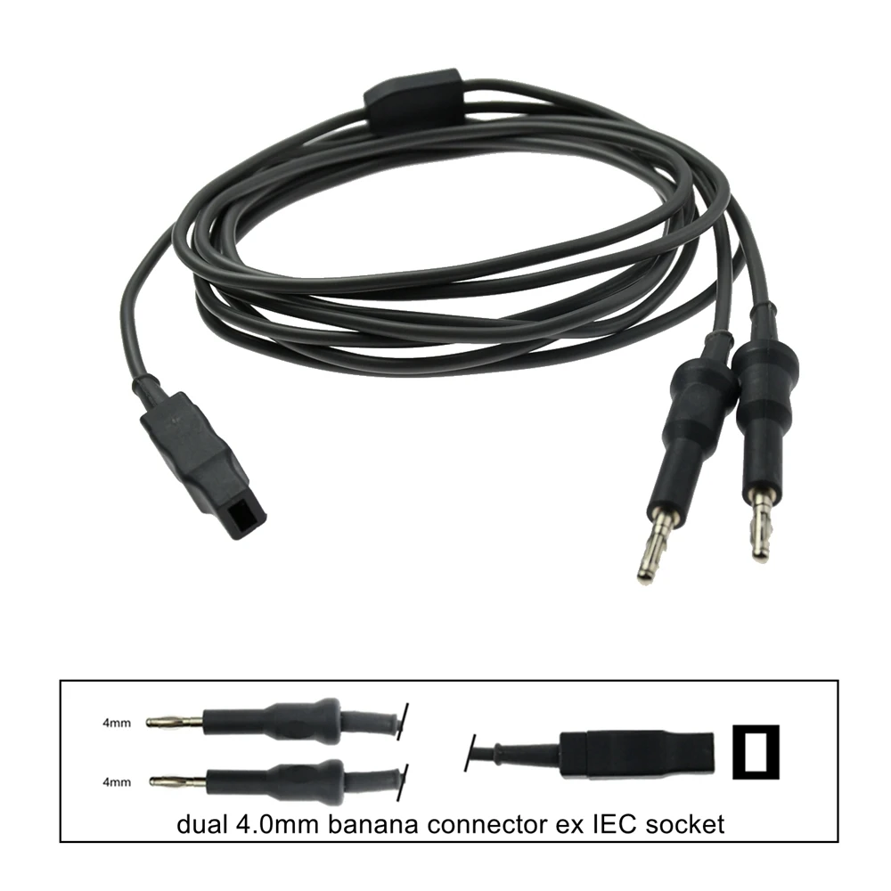 Kabel do kleszczy bipolarnych wielokrotnego użytku ESU-006A2, podwójne złącze bananowe 4.0mm, gniazdo IEC, popularne złącze z włókna nylonowego, kabel silikonowy 3m — zdjęcie 3