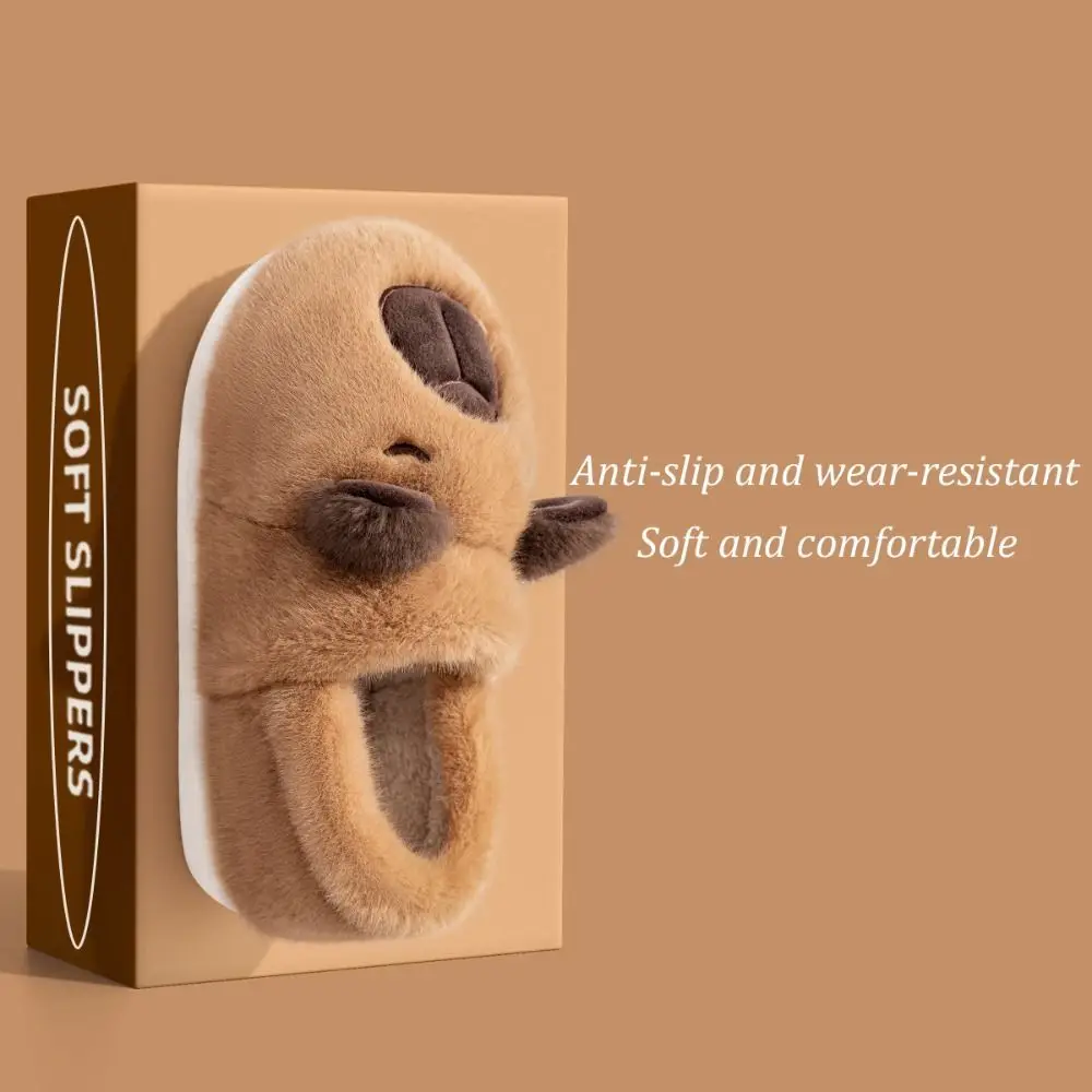 Warm Toe-wrapped Plush Capybara Slippers Heel Covering Cute Animal Cotton Slippers Winter Soft Walking Shoes Women/Men