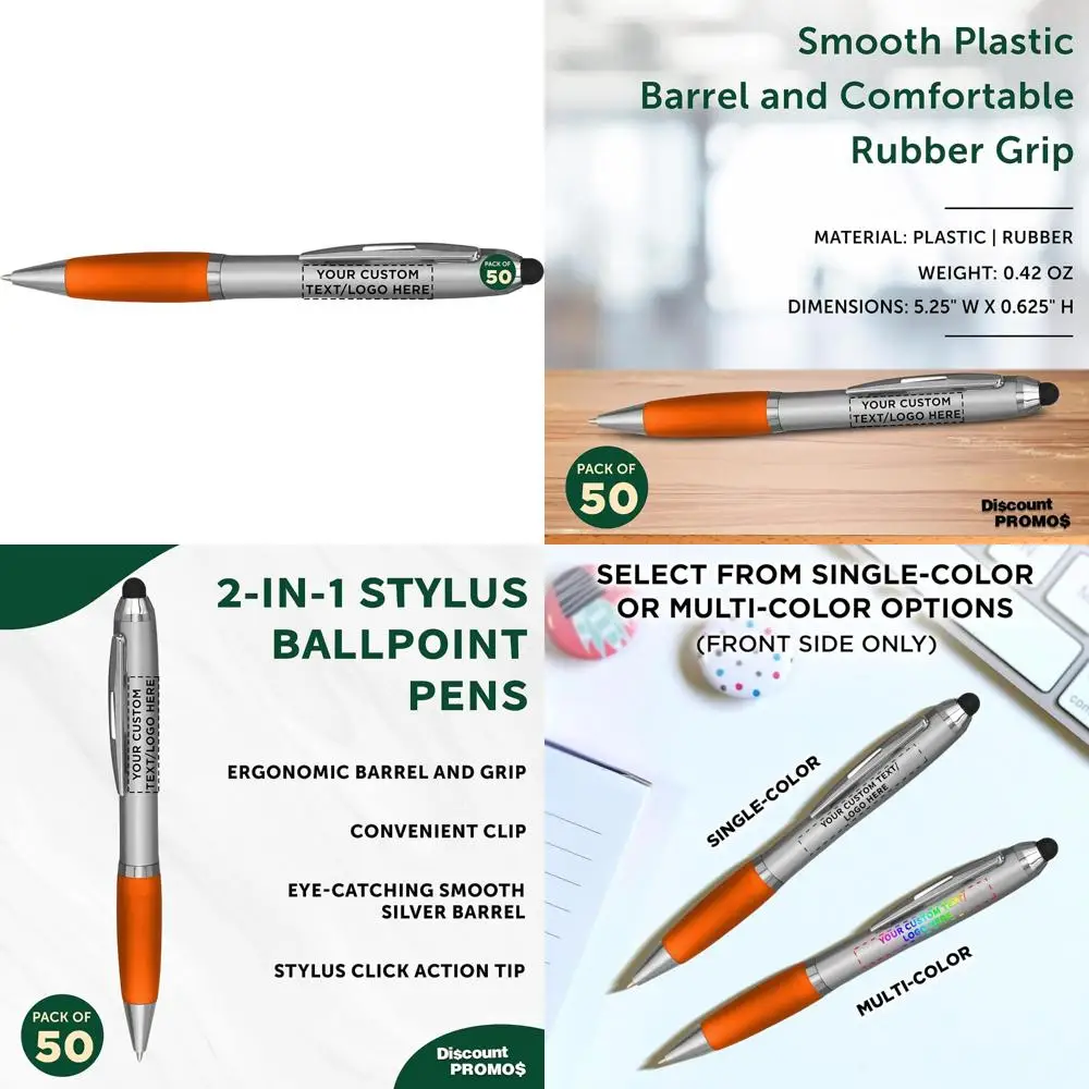 

Набор шариковых ручек на заказ из 50 шт. со стилусом — персонализированные, черные чернила, идеально подходят для офиса, школы, бизнеса