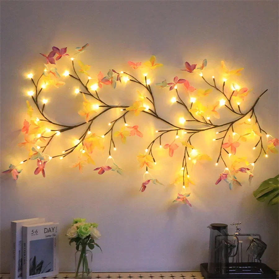 1.8M 96 DIY Colorful Butterfly LED Willow Vine Light with Remote USB Operated Flexible Wall Birch Tree Fairy Light for Wall Deco