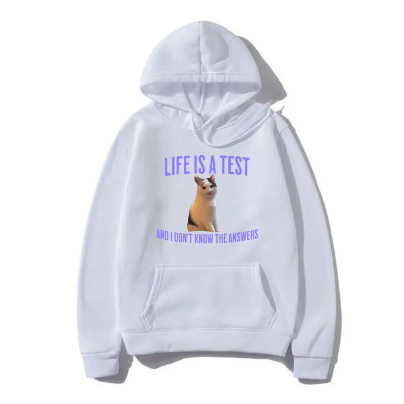 Life Is A Test Andi Don't Know The Answers Funny Cat Meme Printed Hoodie Male Oversized Streetwear Sweatshirts Men Women Hoody