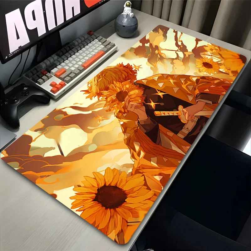 Tapis de souris Manga noir et blanc, ordinateur portable japonais, Anime arc-en-ciel, polymères de bureau, Cool Demon Slayer, Zenitsu, souris Sub PC, clavier jaune lea