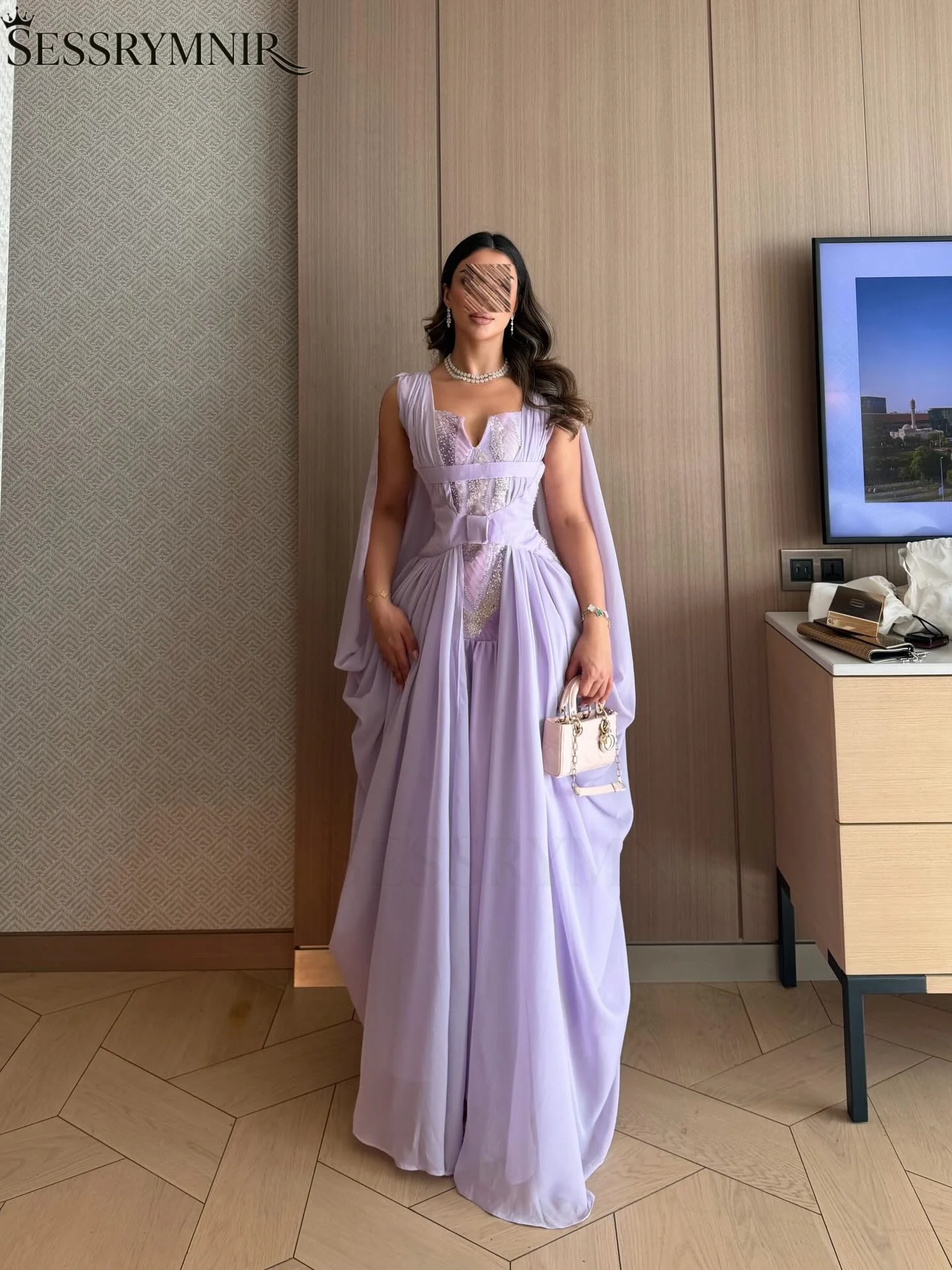 

SESSRYMNIR Women'S Wedding Party Attire Customize Square Neck Column Women'S Formal Evening Gowns Long Sleeves Floor-Length Eleg