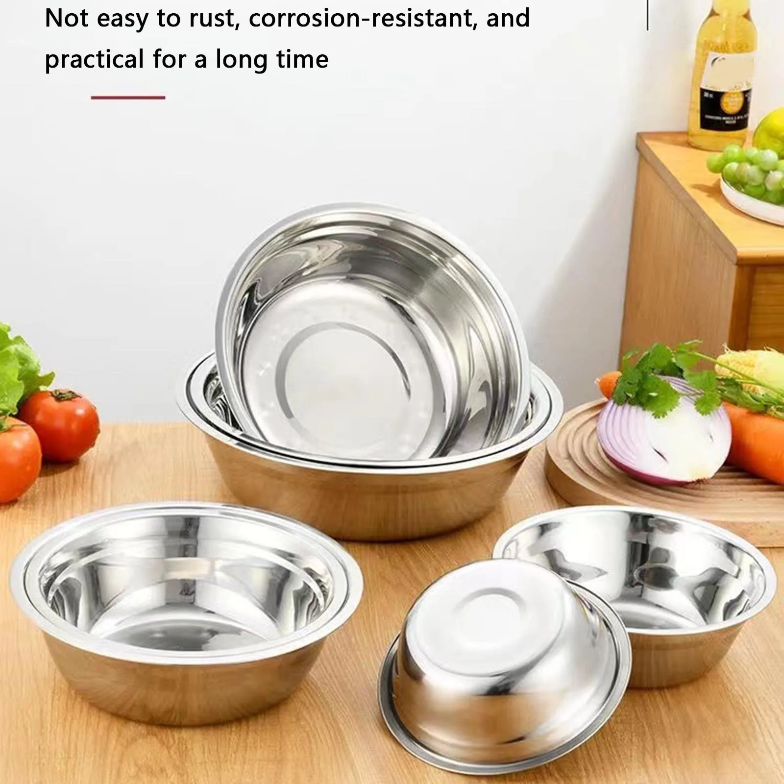 Stainless Steel Basin Fruit Flat Bottom Non Slip For Baking Salad Cooking Basin Kitchen Accessory Thickened Stainless Steel Basi
