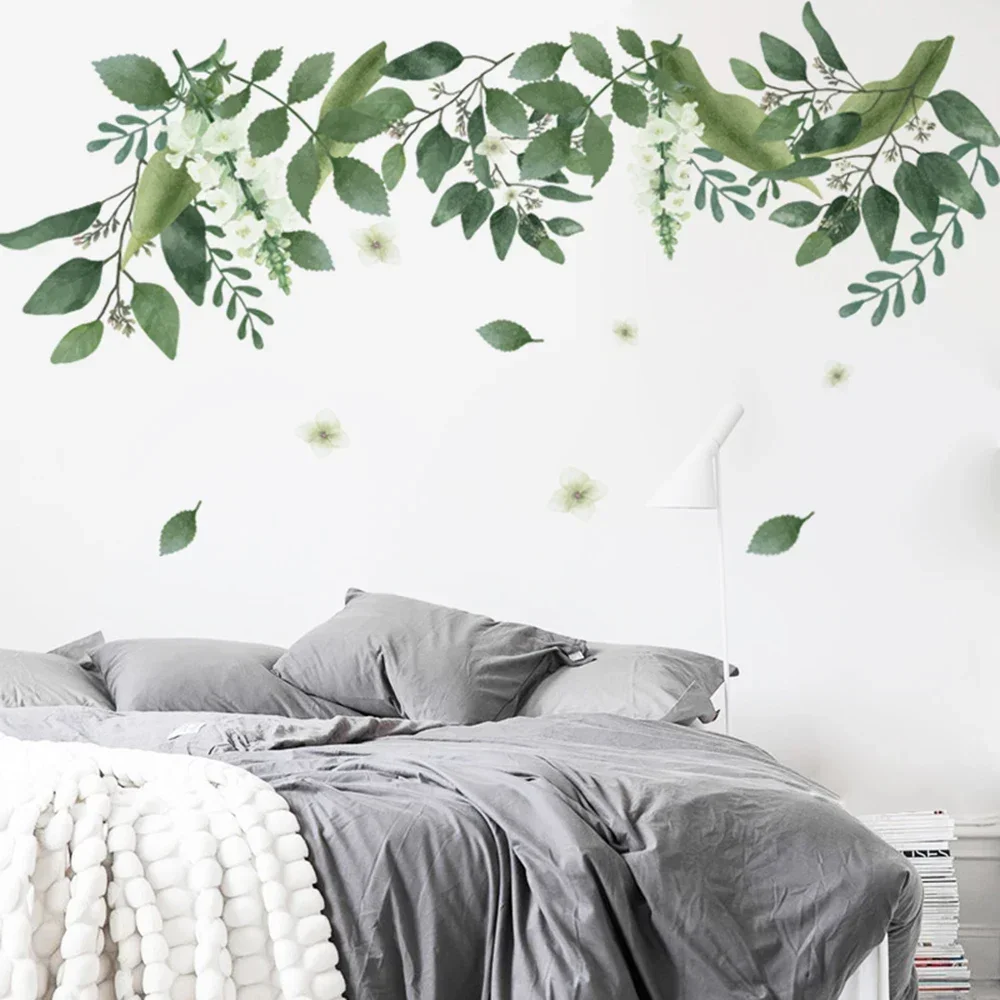 Tropical Leaves Wall Sticker Green Leaves Vine PVC Wall Decal Eco-friendly Moisture-proof Home Bedroom Living Room Decoration