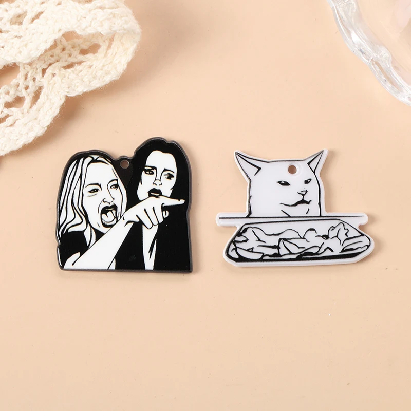 8Pcs Halloween Charms Creative Acrylic Cat Pendant Jewelry Findings For Necklace Diy Making
