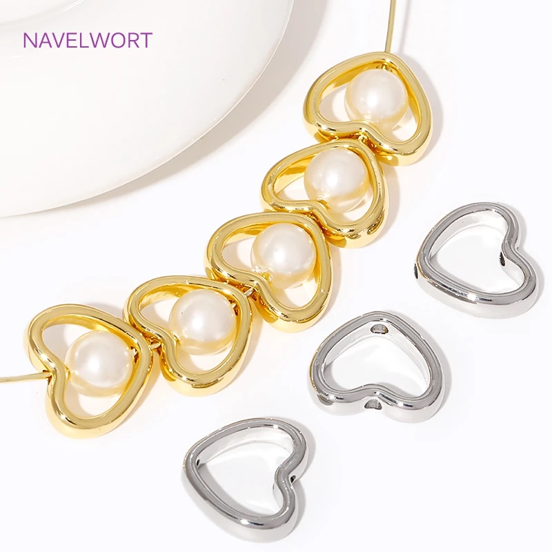 18K Gold Plated Heart Frame Beads Connector For Jewelry Making Supplies,Brass Through Hole Bead Frame,DIY Jewelry Materials