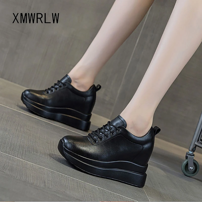 XMWRLW Women's Autumn Winter Shoes Genuine Leather Hidden Heel Women Winter Shoes Black White Sneakers Woman Warm Plush Shoe view 5