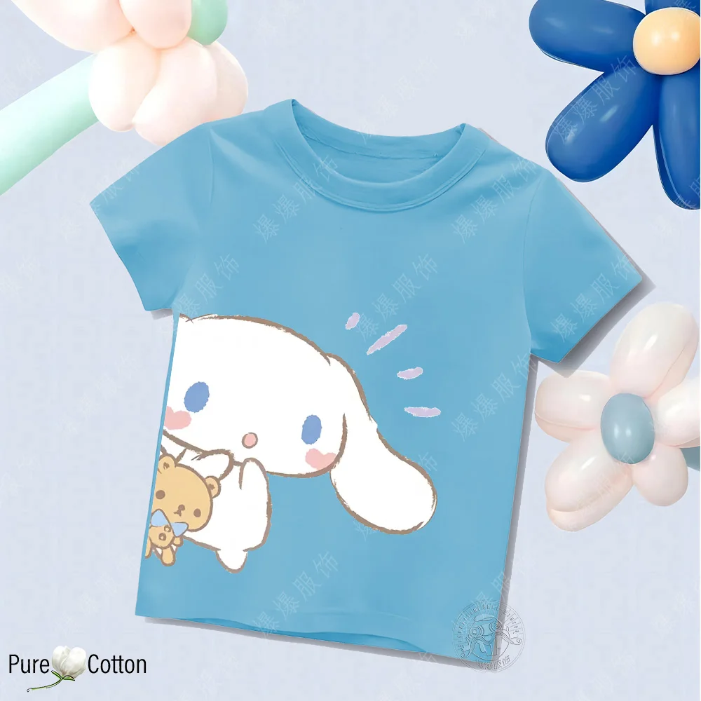 Children\'s tops T-shirt Sanrio Pure Cotton Print Cinnamoroll Dog Multi Color Soft Tees High Quality Kid Clothing Boys and Girls