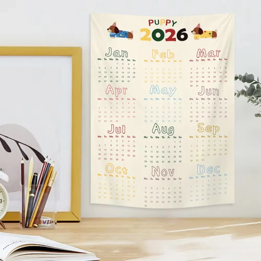 Wandteppich mit Kalender 2026 – flacher Druck, ideal für die Wanddekoration im Schlafzimmer und Wohnzimmer, perfekt zum Hinzufügen von Eleganz