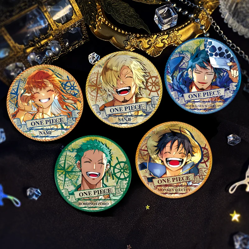 Cartoon One Piece Nami Monkey D. Luffy Roronoa Zoro Sanji Double Flashing Silver Onion Bar and Tinplate Peripheral Badge Pendant