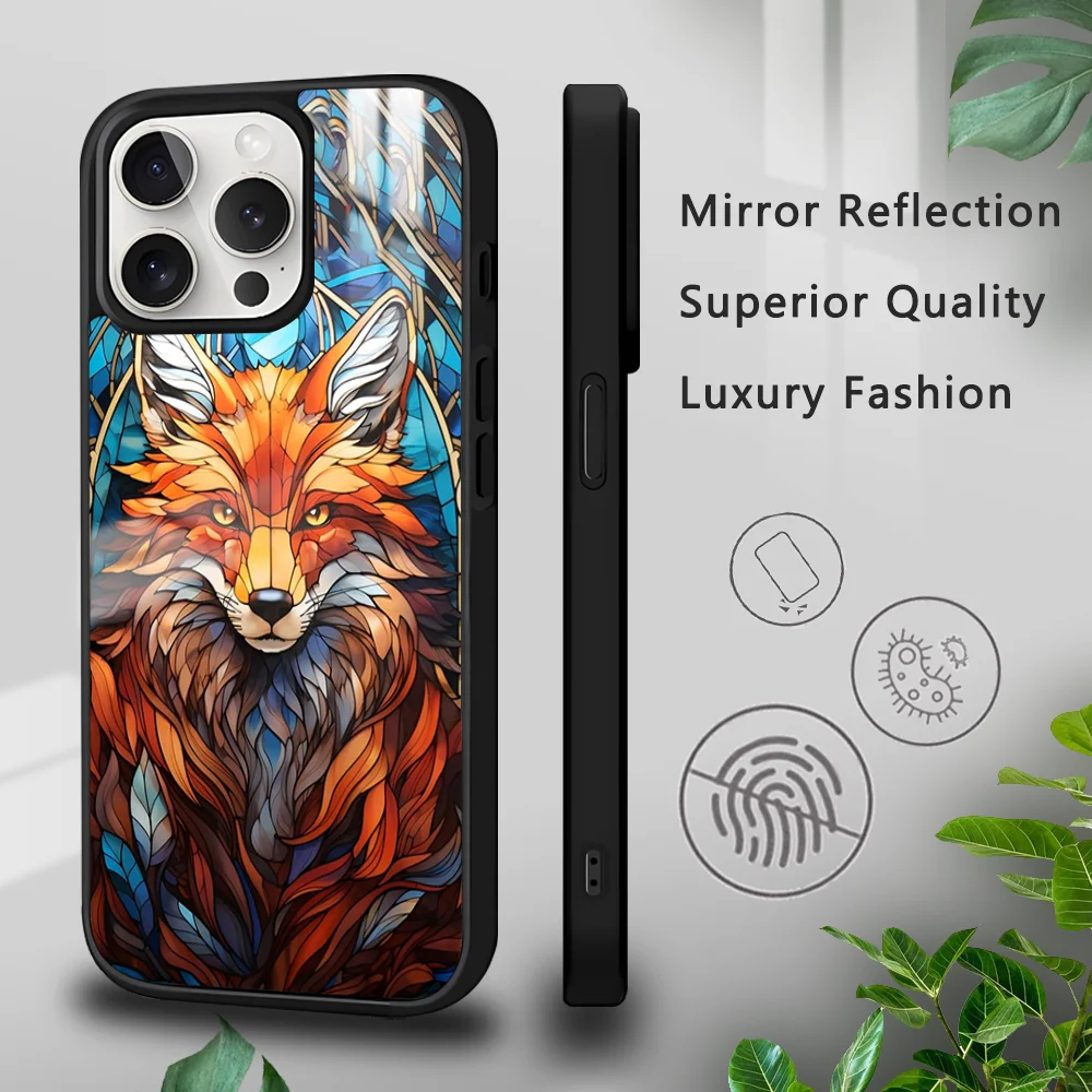 Stained Glass Fox Phone Case For iPhone 16 15 14 13 12 11 Pro Xs Max Mini Plus Celulares Hard Funda