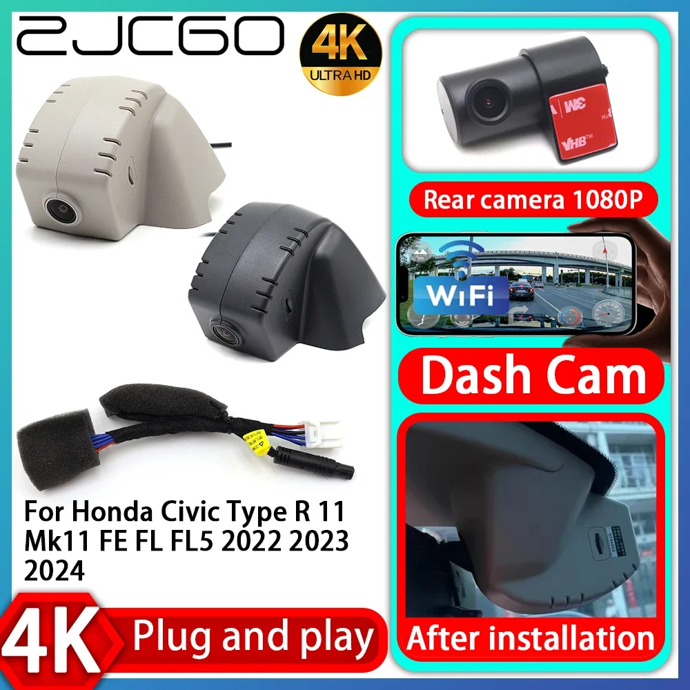 

ZJCGO UHD 4K 2160P Plug and Play DVR Dash Cam Video Recorder For Honda Civic Type R 11 Mk11 FE FL FL5 2022 2023 2024