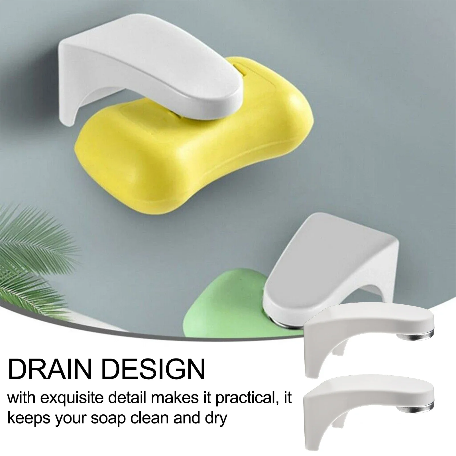 2X Magnetic Soap Holder With Suction Cups For Kitchen & Bathroom - ABS Wall-Mounted Storage Rack Keeps Soap Dry & Organized