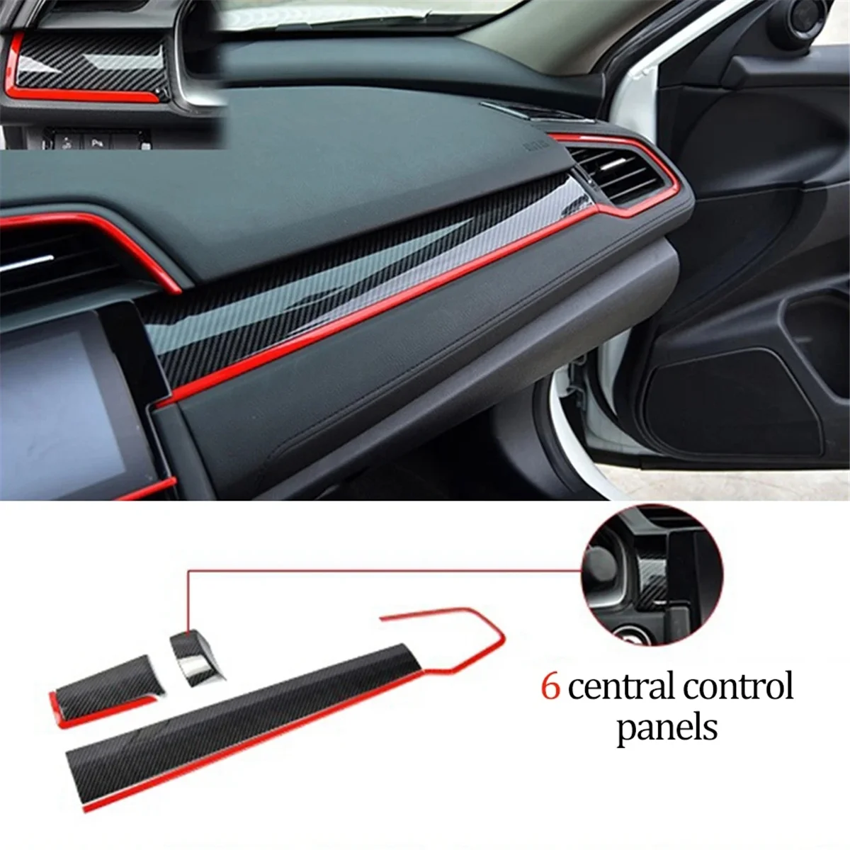 9Pcs Carbon Fiber Car Console Center Dashboard Cover Trim Decorative Stickers for Honda Civic 10Th 2016-2021