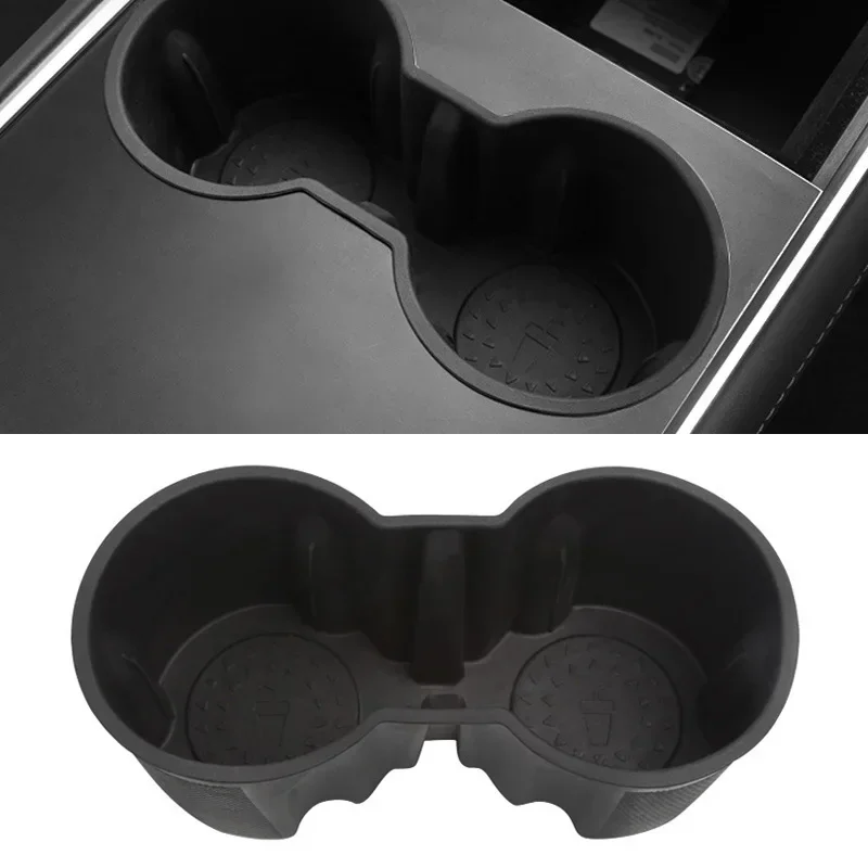 For Tesla Model 3 Y 2021 2022 TPE Car Center Console Insert Double Hole Water Cup Holder Organizer Auto Interior Accessories
