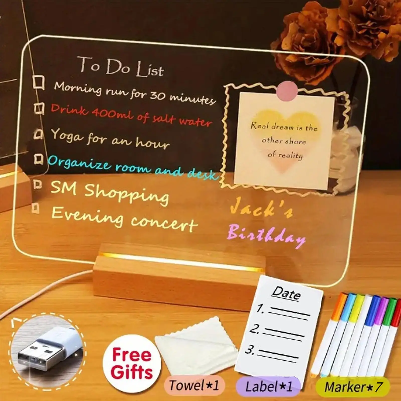 Acrylic Display Planner Board Centerpiece Table Decoration Collection Glow Memo Board for Indoor TV Cabinet Home Tea Room Office