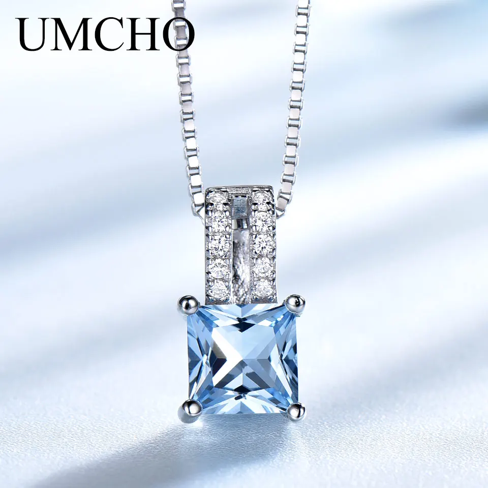 

Princess Cut Pendant Sky Blue Pendants for Woman 925 Sterling Silver Necklace Fashion Jewelry