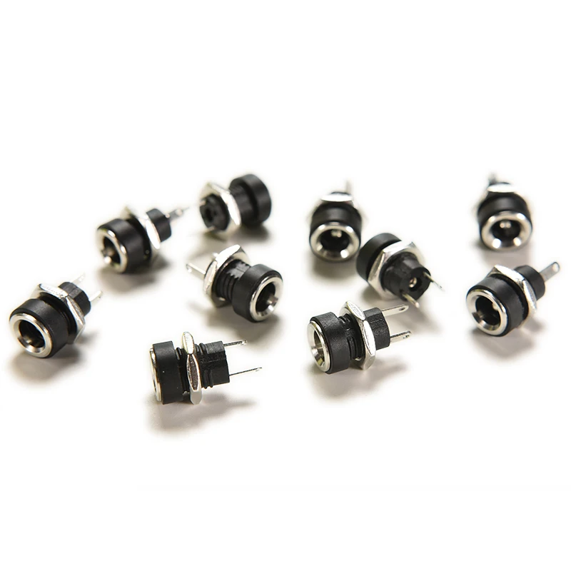 10PCS DC Power Supply Jack Socket Female Panel Mount Connector 2-Pin 5.5 X 2.1mm Plug Adapter 2 Terminal Types 3A 12v