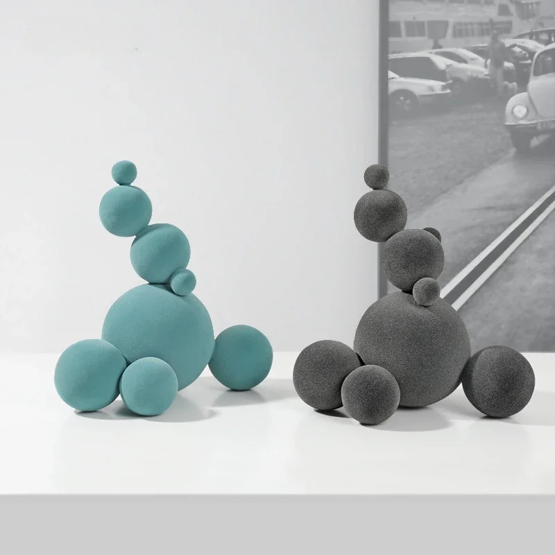 Nordic Modern Flocking Molecular Ball Sculpture Abstract Art Living Room TV Wine Cabinet Office Desktop Home Decoration Gifts