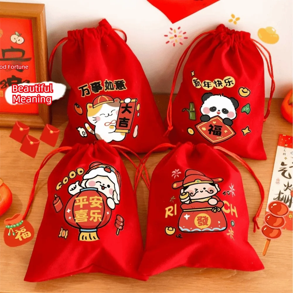 

New Design Velvet Snack Storage Pouch Gift Decoration Happy New Year Lucky Bag Amulet Blessing Sachets Pendant Drawstring Bag