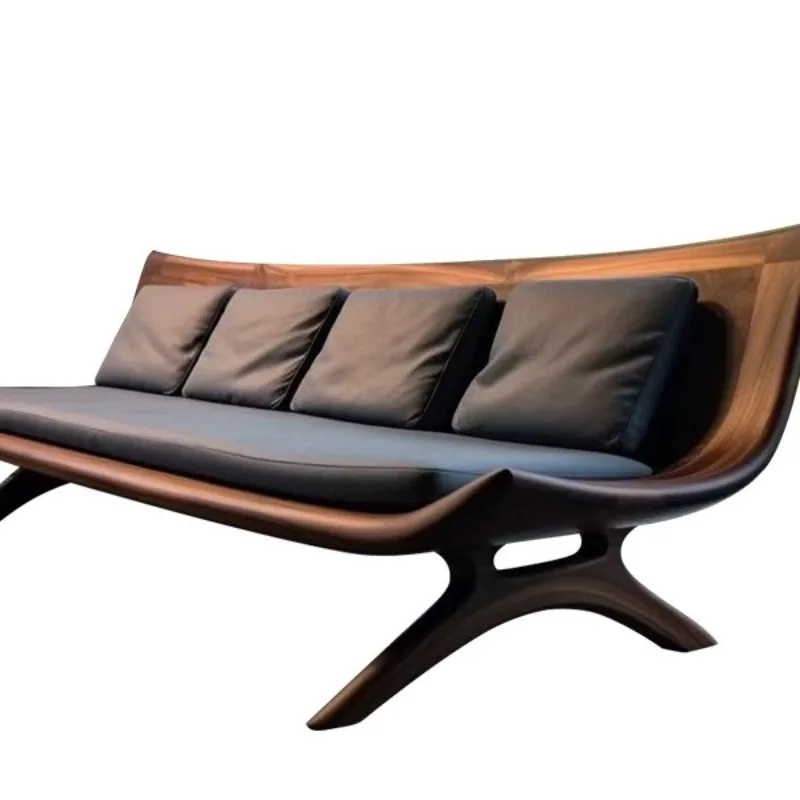 

Medieval style sofa, living room walnut light luxury small apartment villa solid wood straight row sofa