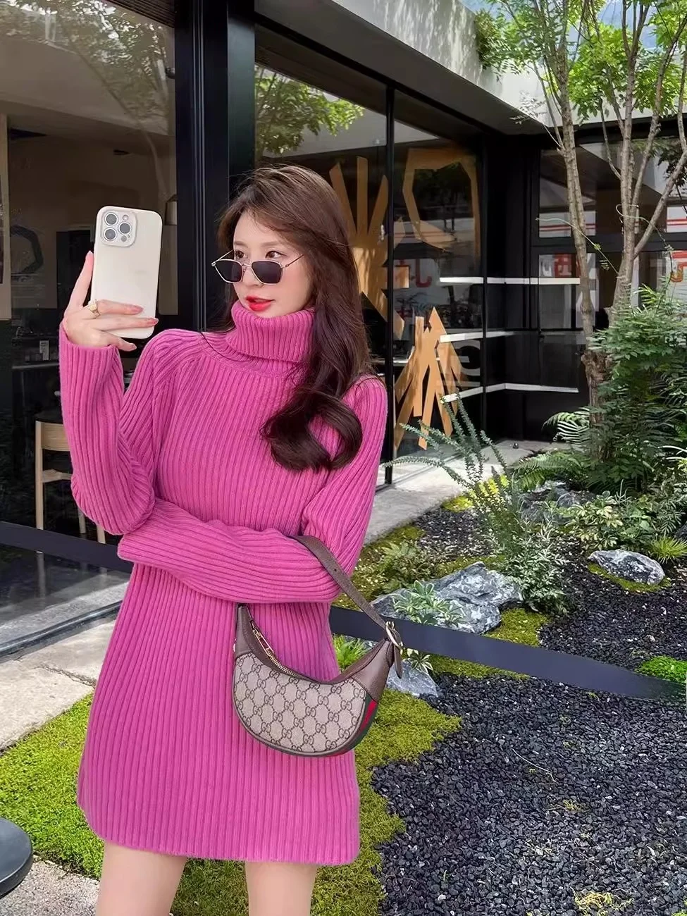 خريف شتاء جديد Sle تخفيف Sle قماش آخر ذوي الياقات العالية محبوك المرأة منتصف طول قاعدة طبقة سترة تنورة #2