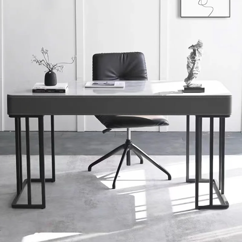 

Современный письменный стол из спеченного камня с ящиками для хранения и металлическими ножками, современный письменный стол для домашнего офиса или учебы