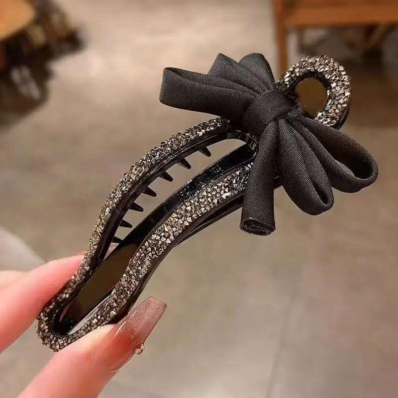 Diamond Grab Clip Femininity Back Head Plate Hairpin Fashion Duck Bill Clip Simple Hair Accessories Broken Hair Bow