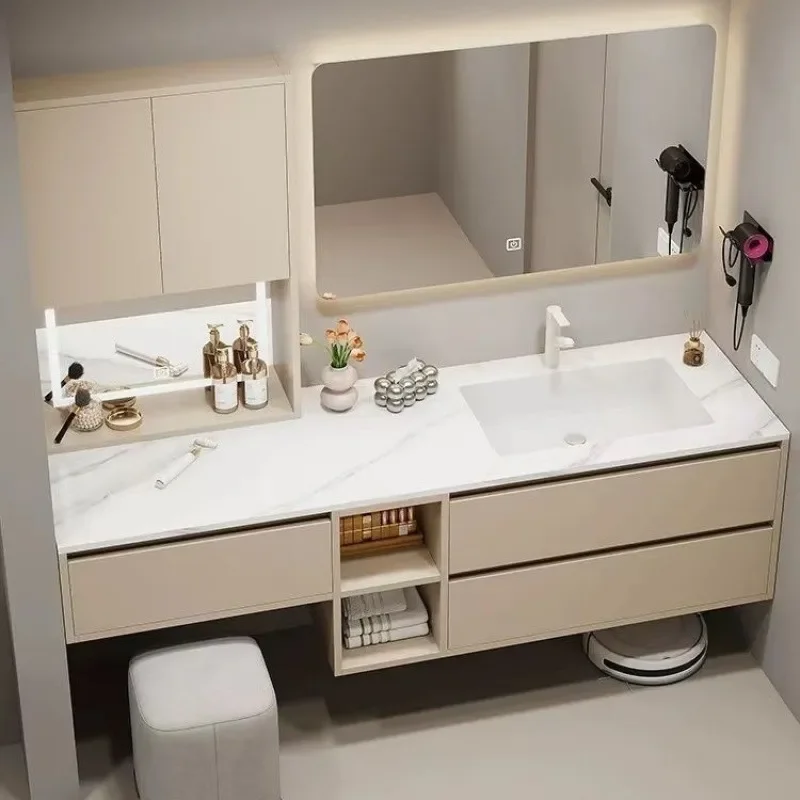 for Bathroom Cabinet Dresser Integrated Combination Rock Slab Hot Bending Integrated Basin Toilet Wash Basin Cabinet Makeup