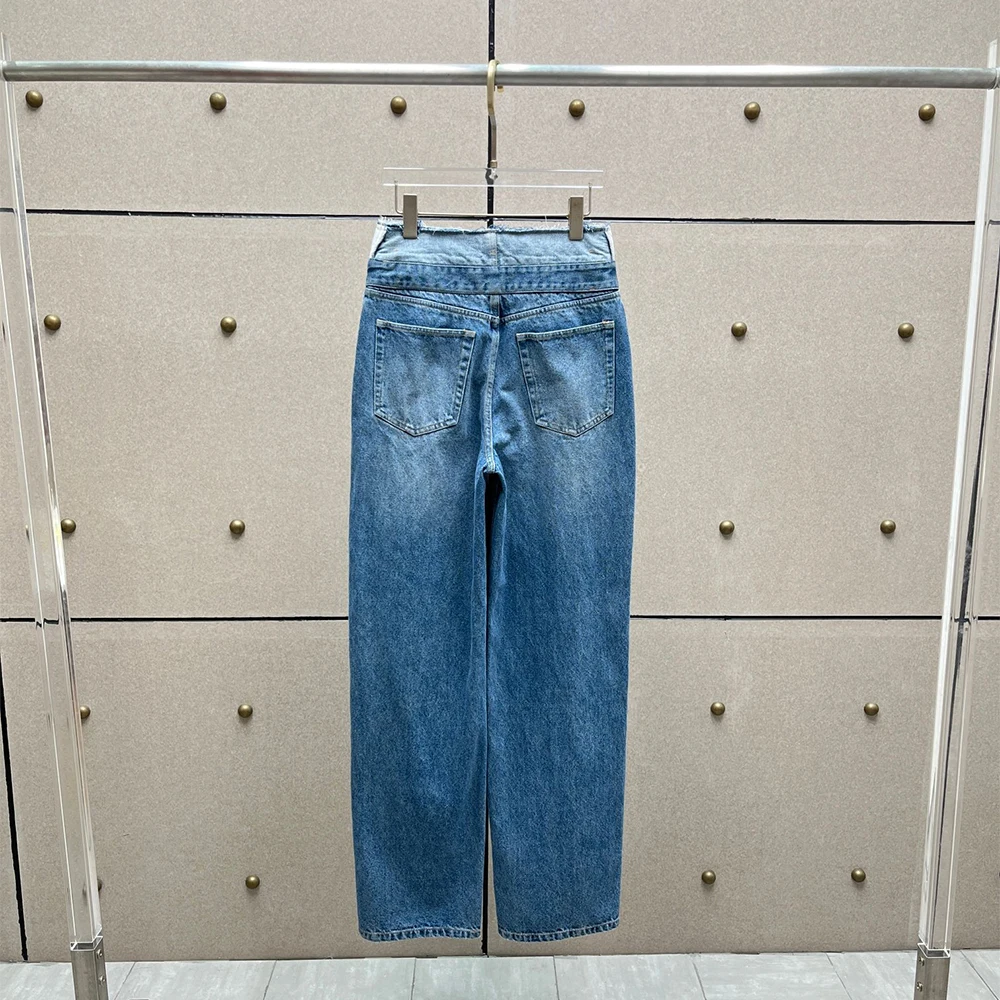 

Elegant 100% Cotton Women's High Waist Wide Leg Jeans 2026 Summer Vintage Blue Straight Denim Pants Casual Office Y2k