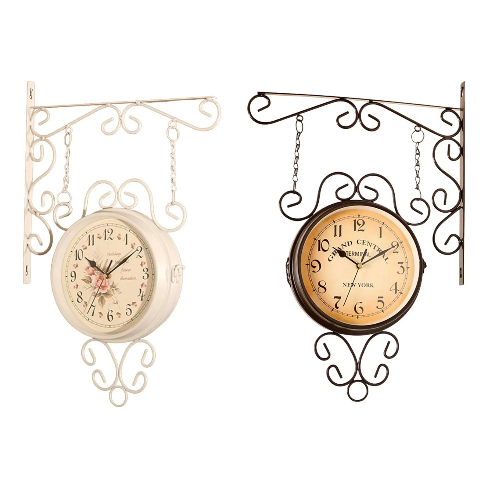 Double Side Wall Mounted Clock Silent Sweep 360 Degree Rotate Home Decor Antique Design for Balcony Porch Bedroom Patio Home