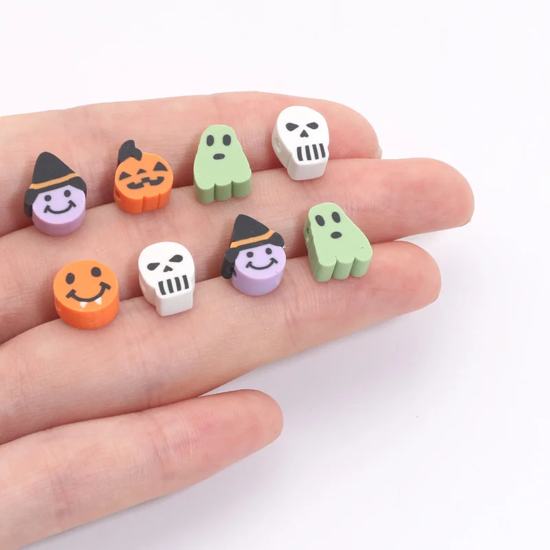 20 sztuk gliny koraliki dystansowe naszyjnik bransoletka Charms Halloween wzór glina polimerowa koraliki do tworzenia biżuterii DIY akcesoria