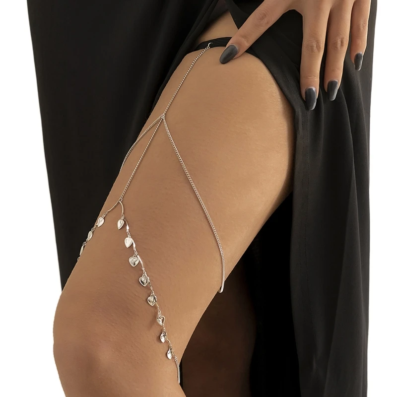 Chaîne de jambe à pompon en forme de cœur pour femmes, chaîne de cuisse gothique, bijoux mignons pour boîte de nuit Halloween Cosplay plage fête, livraison directe