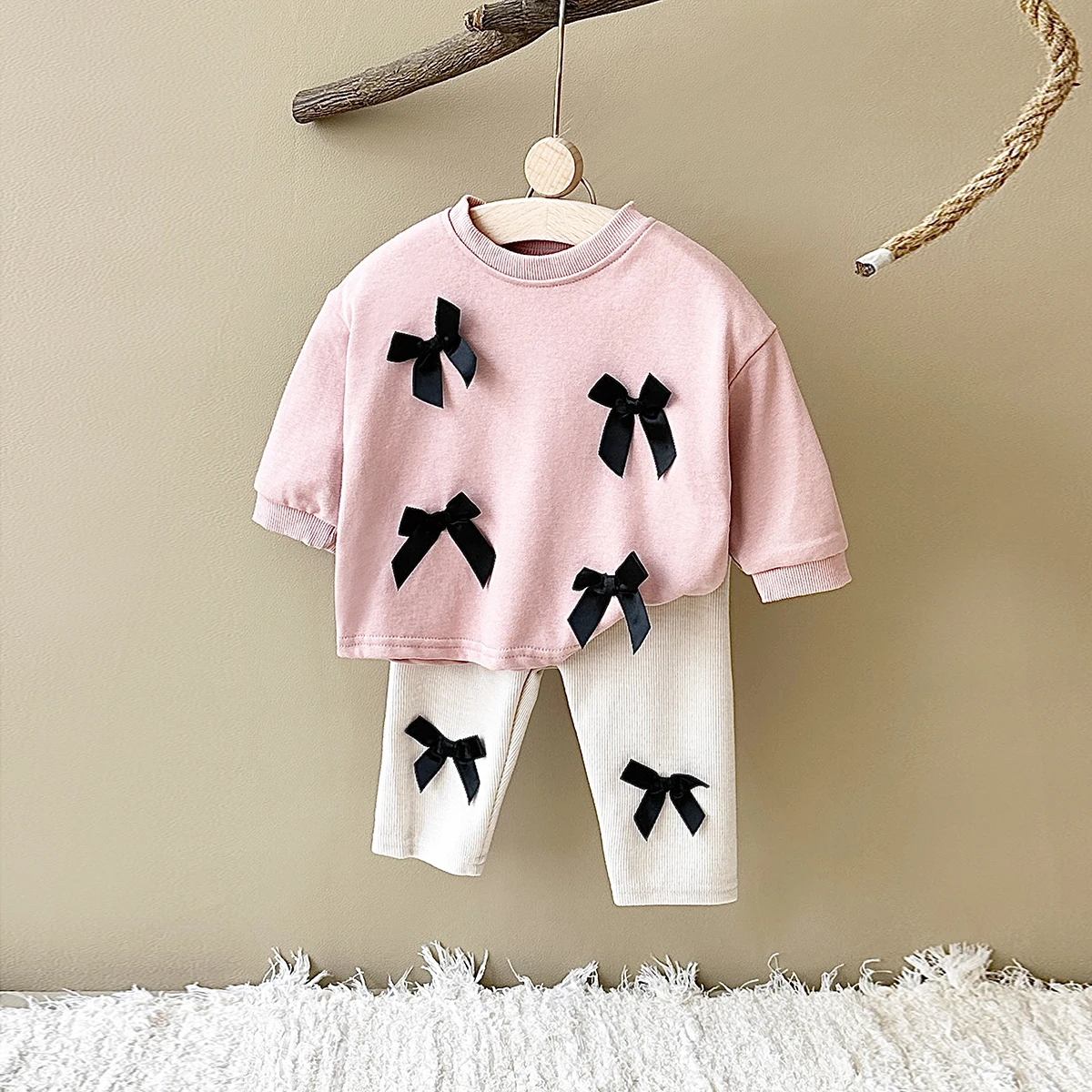 2Pcs Toddler Infant Outfit Baby Girls New Spring Autumn Long Sleeved Bow Top Pullover+Pants Newborn Baby Clothes Sets 0-3Y