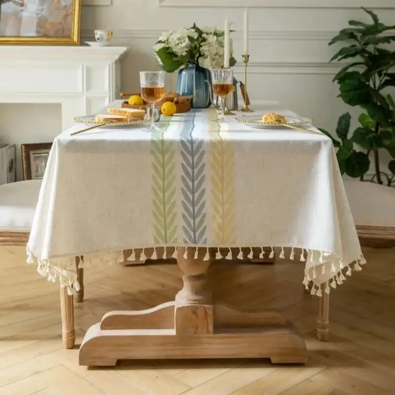 

Cotton Linen Fabric Tablecloth Small Fresh Waterproof Embroidered Dining Table Cloth Tea Table Cloth