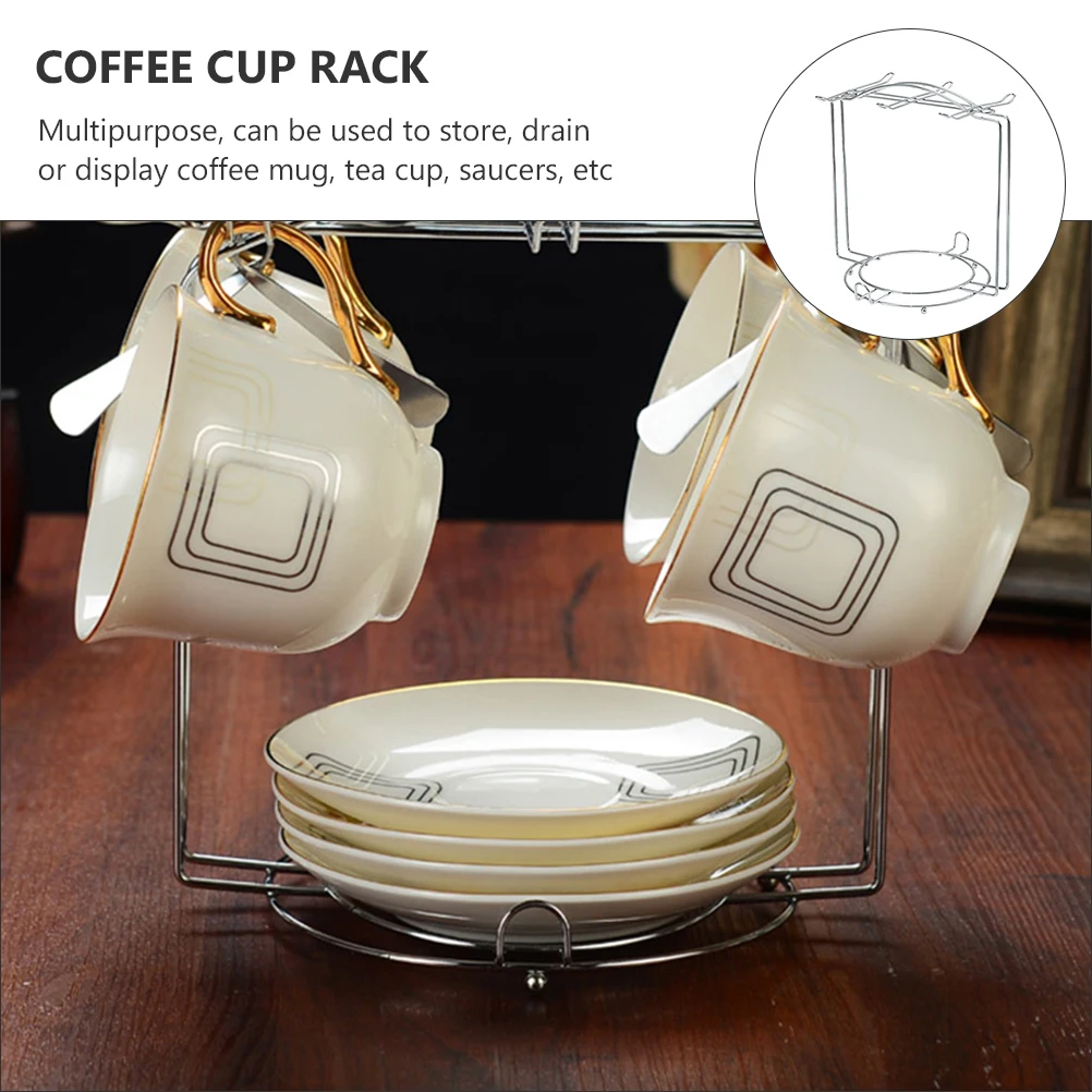

Coffee Cup Holder Stand Stainless Steel Rack Saucer Tea Mug Storage Organizer Kitchen Office Restaurant Decor Display