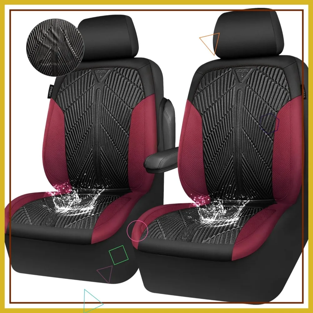 

Waterproof Neoprene Car Seat Covers, Universal Fit for SUV Sedan Truck, Black Red Embossed Design