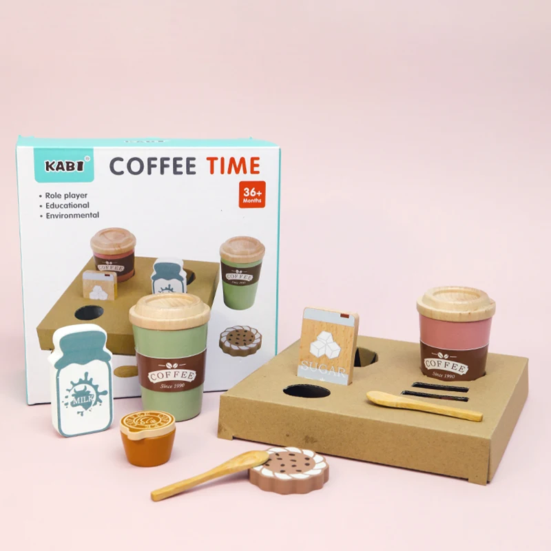 

Role Pretend Play Children Simulation Creative Coffee Set Early Educational Afternoon Tea Role Playing Toys for Kids Wooden Toy