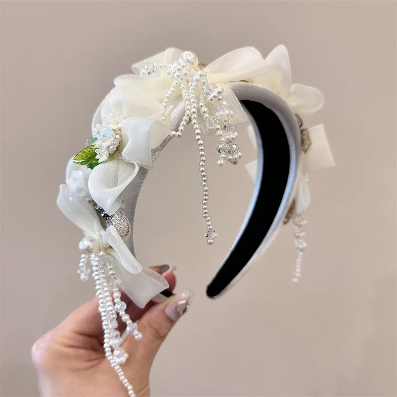 

Handmade Gorgeous WHite Crystal Flower Headbands Luxury Rhinestone Women Bohemian Hairbands For Wedding Party