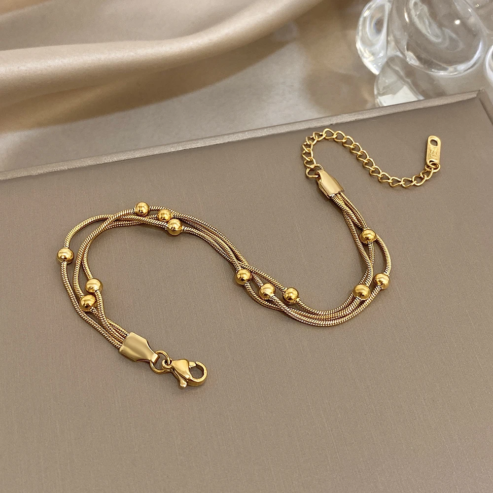 Stilvolles verstellbares Armband aus Edelstahl in Gold und Silber für Damen, elegante mehrschichtige Wickelarmbänder mit Perlen, Party-Schmuck – Detail 8