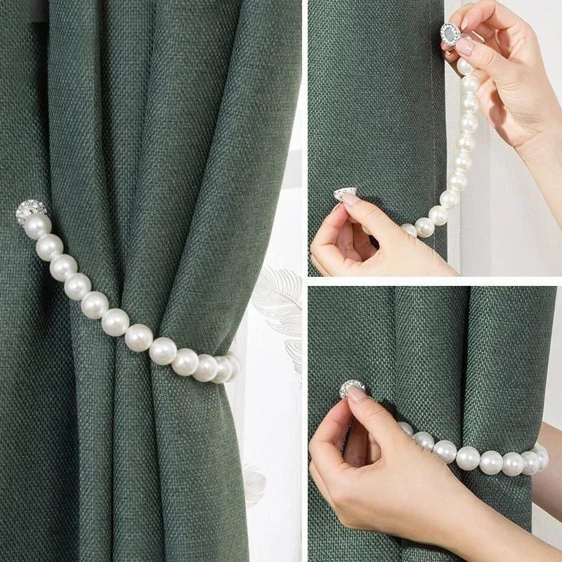 Curtain Holder Pearl Tieback Magnetic Buckle Drapery Fastener Decorative White Tiebacks Holdbacks Punching No Clip Accessory