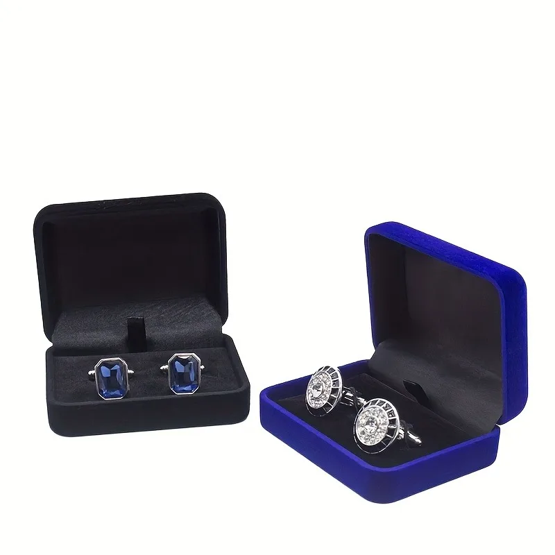 High-end Flocked Cufflink Box Men's Business Gift Box Stud Packaging Flip-top Velvet Storage Box Wedding Souvenir Gift Box
